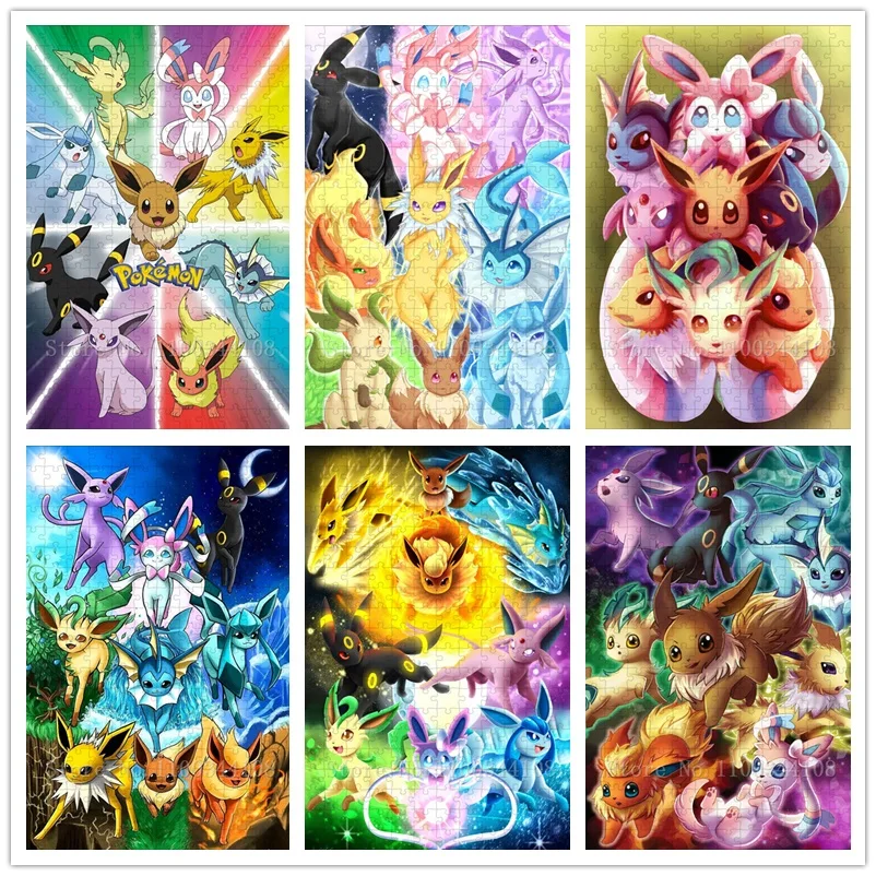 300/500/1000 Pcs Pokemon Jigsaw Puzzles for Adults Stress Relief Toys Eevee Evolutions Anime Collections Wooden Puzzles