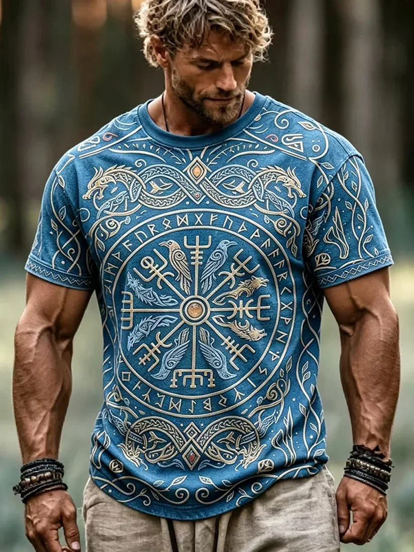 2027 Summer Best-selling Men's Vintage Viking Style 3D Printed Sports Breathable Quick-Dry T-Shirt Family Couple's Top