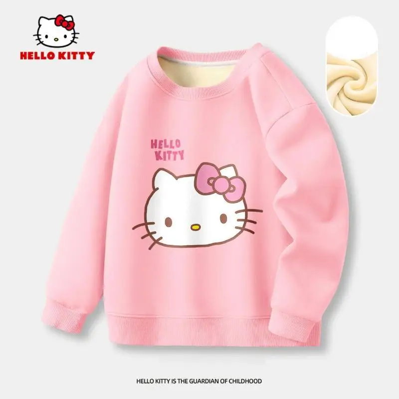 

Sanrio Hello Kitty Children Tops Girl Winter Fleece-Lined Keep Warm Thickening Long Sleeves Kawaii Cartoon Fashion New Clothing