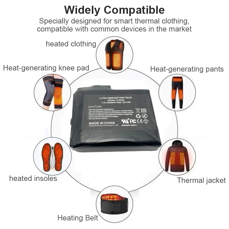 6000mAh 7.4V NEW 755060-2S Rechargeable Lithium Polymer Battery for Heated Gloves Socks Heated Jackets Vest Motorcycle Gloves