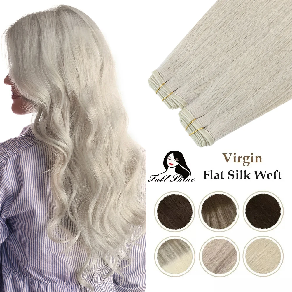 Full Shine Virgin Flat Silk Weft Sew In Hair Bundle Straight Human Hair Extensions 100% Real Human Hair Weft For Women For Salon
