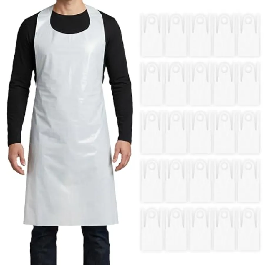 

24"x48" Heavy Duty Disposable Plastic Aprons 4 Mil Waterproof and Tear-Resistant, White