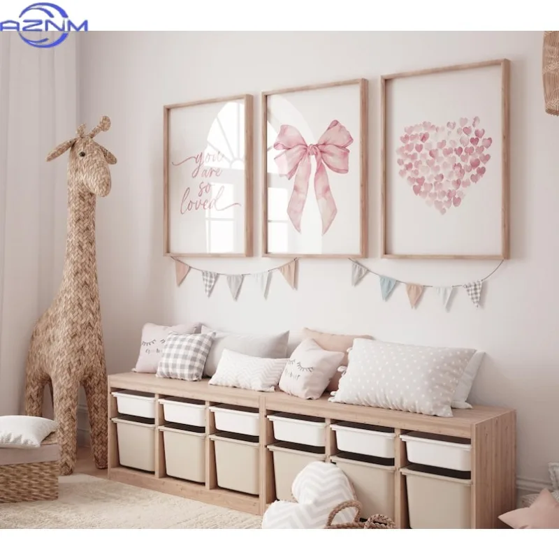 3pcs (Unframed Canvas Posters) 3pcs (Unframed Canvas Posters) Pink Bow 'S Room Poster: Watercolor