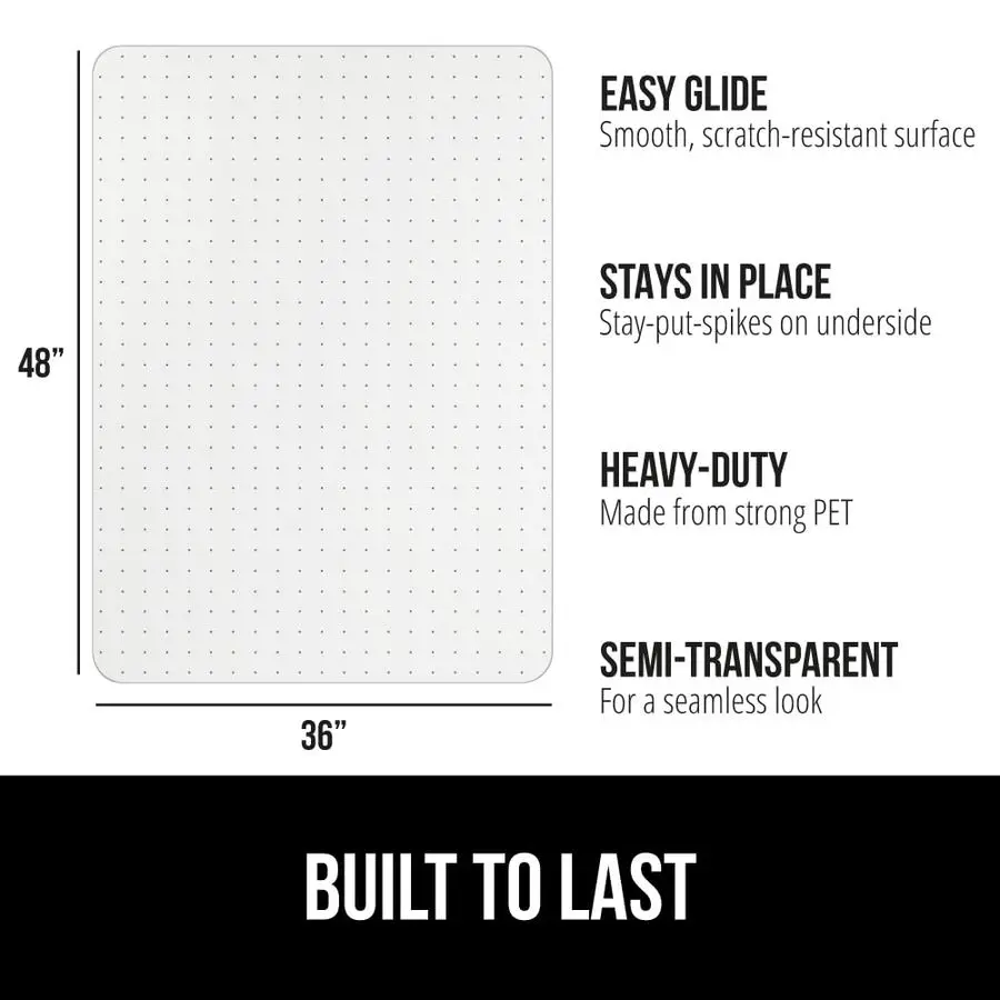 

Slip Resistant Office Chair Mat for Carpet Floors, 36x48 Smooth Glide Under Desk Carpeted Floor Protector, Heavy Duty Plastic C