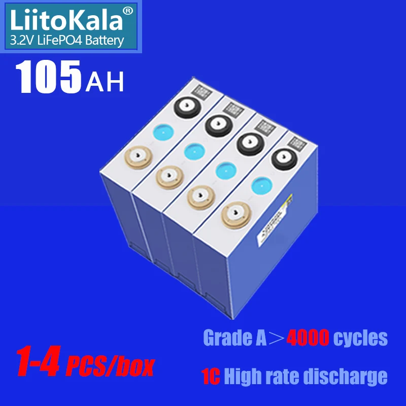 1-4PCS LiitoKala 3.2V 100Ah 105AH LiFePO4 rechargeable battery DIY12V 24V is suitable for golf cart and boat solar system