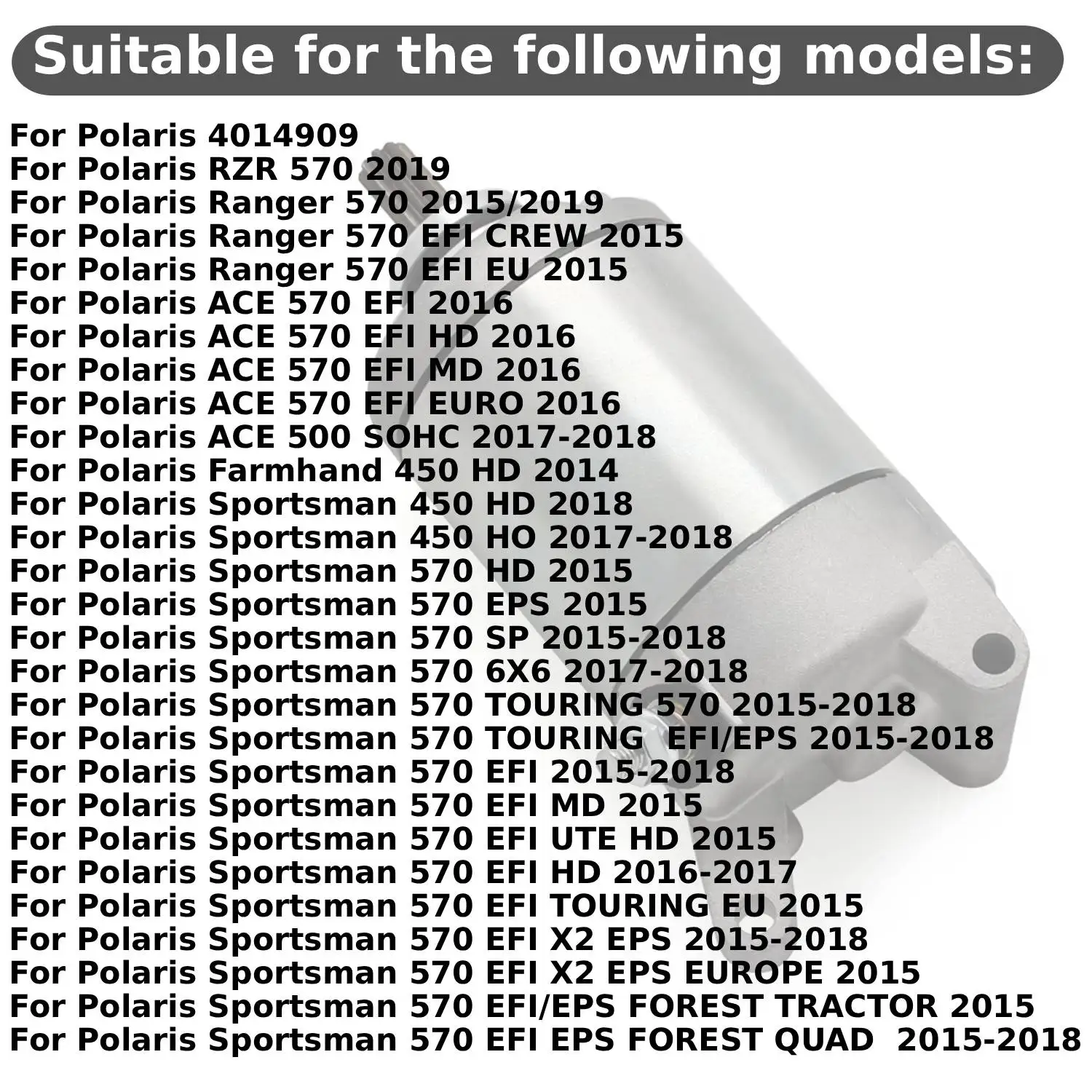 4014909 Fits for Polaris RZR / Ranger / ACE / Farmhand / Sportsman 450  570 EFI EPS HD Motorcycles Starter Motor Starting