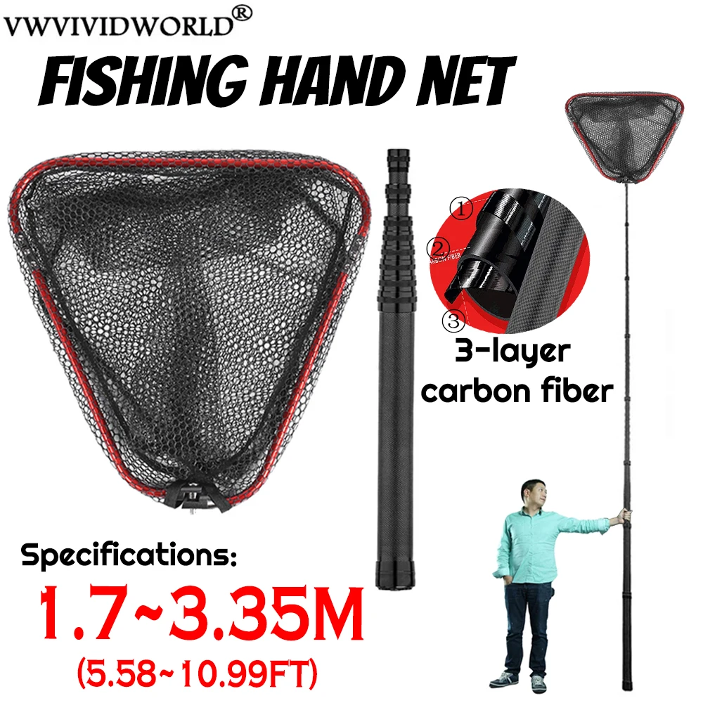 

1set Carbon Copy Net,portable Fish Landing Hand Net,foldable Telescopic Pole Handle,fishing Gear Foldable Large Object Copy Net