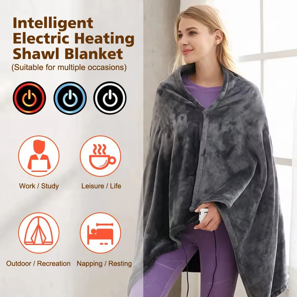 USB Electric Heated Blanket Adjustable Temperature Wearable Body Warmer Shawl Hand Washable Coral Flannel Heated Mat