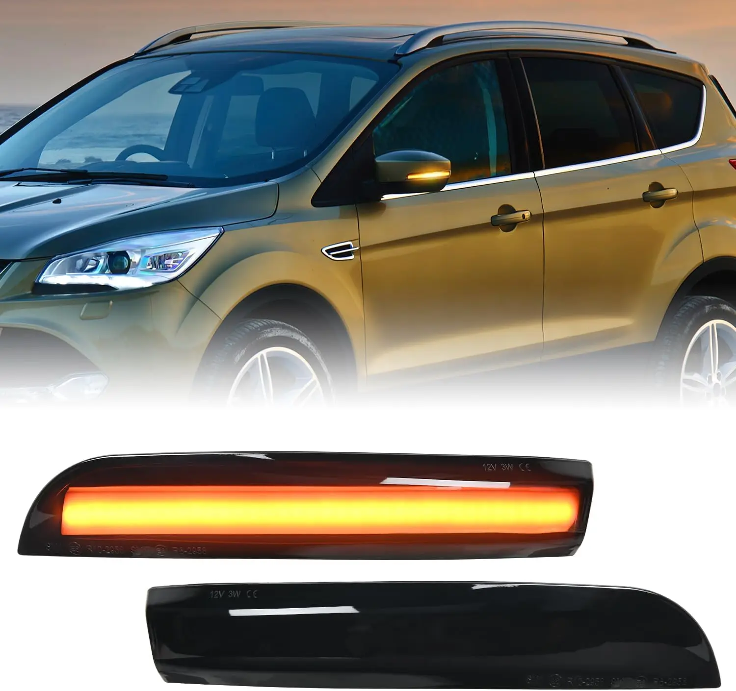 Nilight Side Mirror Marker Light For 2012-2018 Ford Focus Kuga Ecosport Sequential Amber Left Right Turn Signal Lights Smoked Lens Plug & Play Compatible With 12-18 Focus ST RS 13-18 Kuga Ecosport