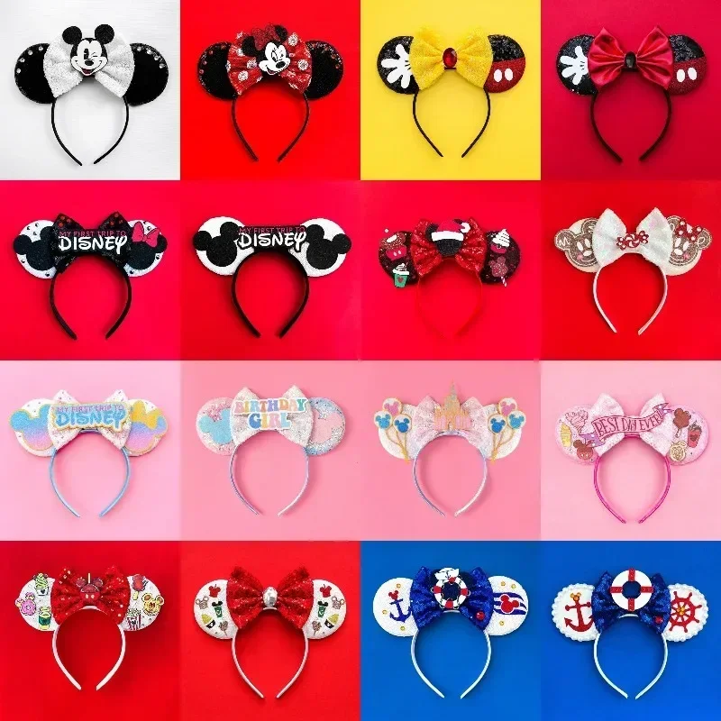 Donald Duck Ears Headbands Girls Cute Daisy Hair Band Kids Disney Sequins Hair Accessories Women Rainbow Mickey Headwear Gifts