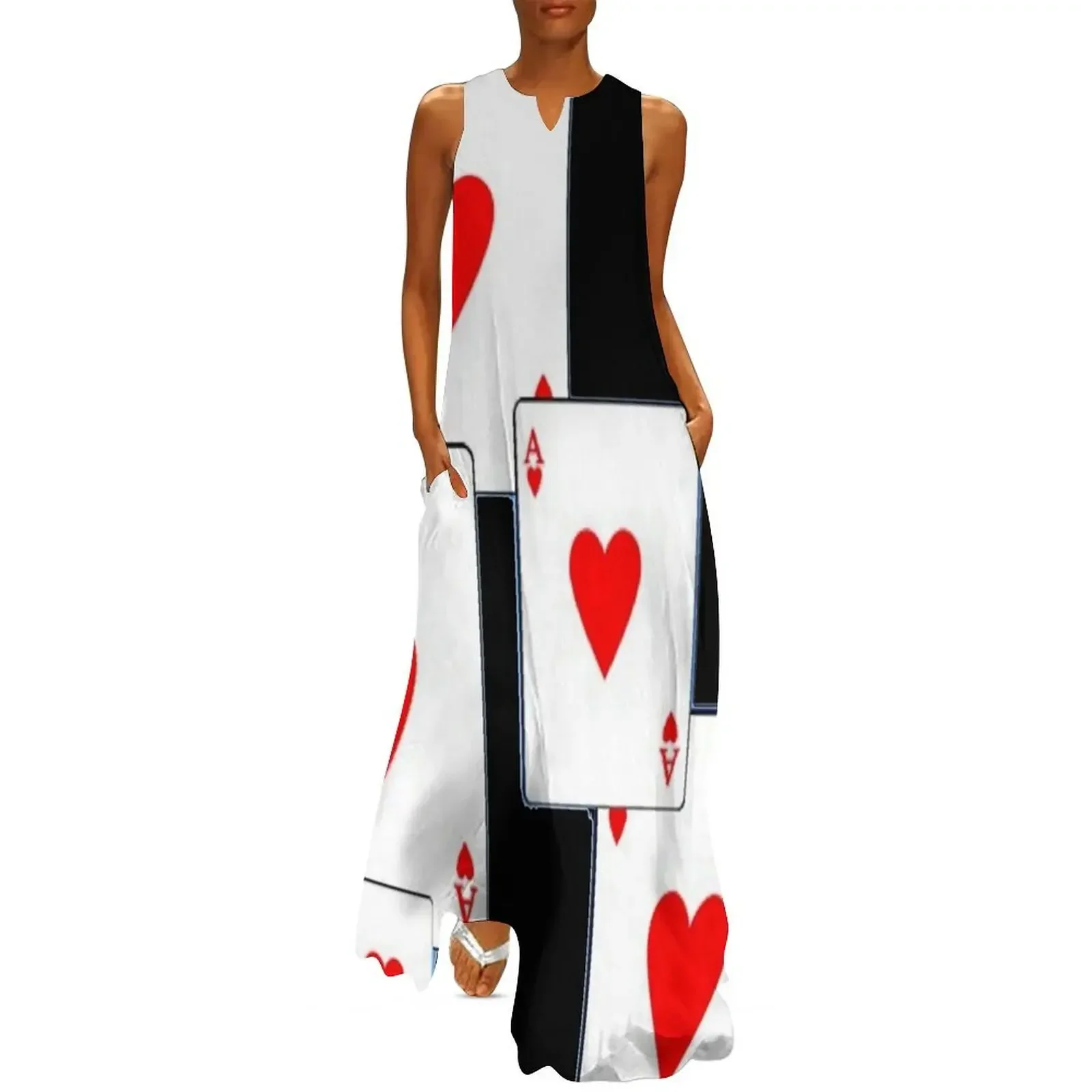 

RED HEARTS ACES PLAYING CARDS ON BLACK COLOR Long Dress Dance dresses dresses with long sleeves beach outfits for women Dress