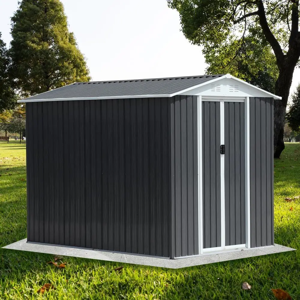 6x9ft Outdoor Metal Bike Shed - Waterproof Steel Storage for Garden Tools with Apex Roof