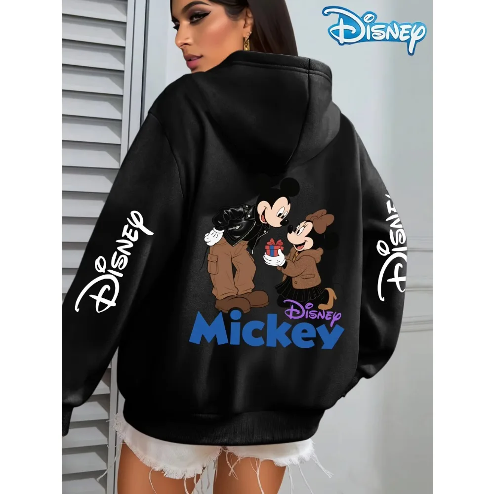 2025 Disney Mickey e Minnie Mouse Cartoon Impresso Moletom Com Capuz para Mulheres Outono/inverno Moda e Legal Jaqueta Casual