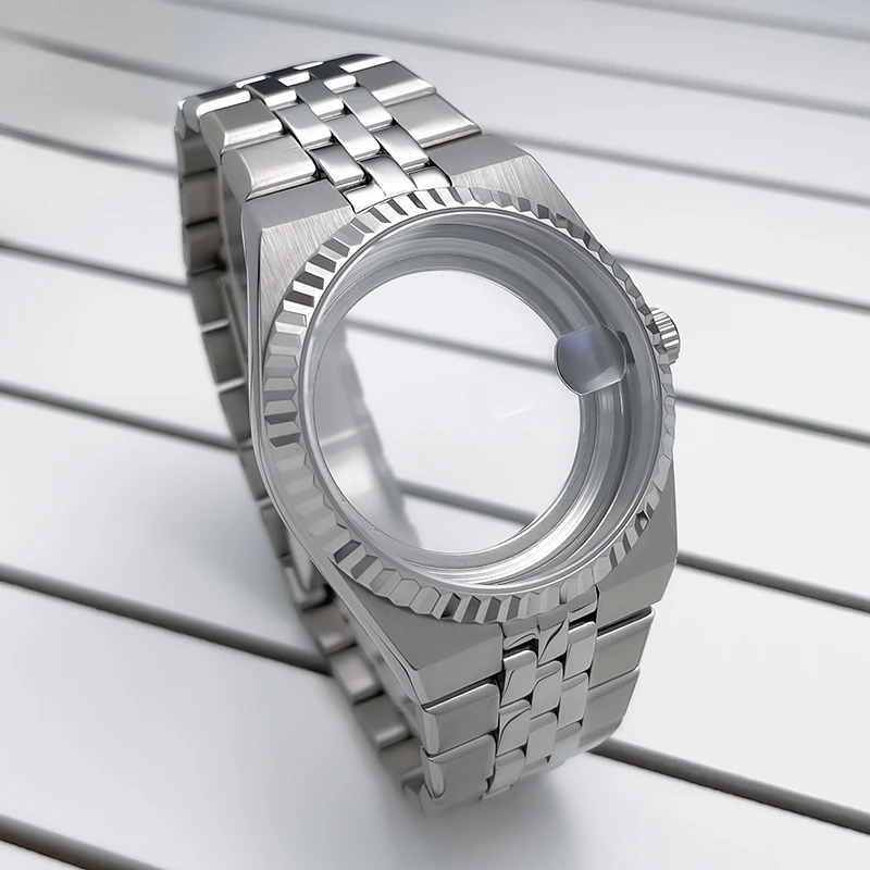 NH35 Case New 39.5mm DJ Style Watch Case Rose Steel Sapphire Crystal Bracelet Kit For NH35 NH36 NH38 Seik Mod Replacement