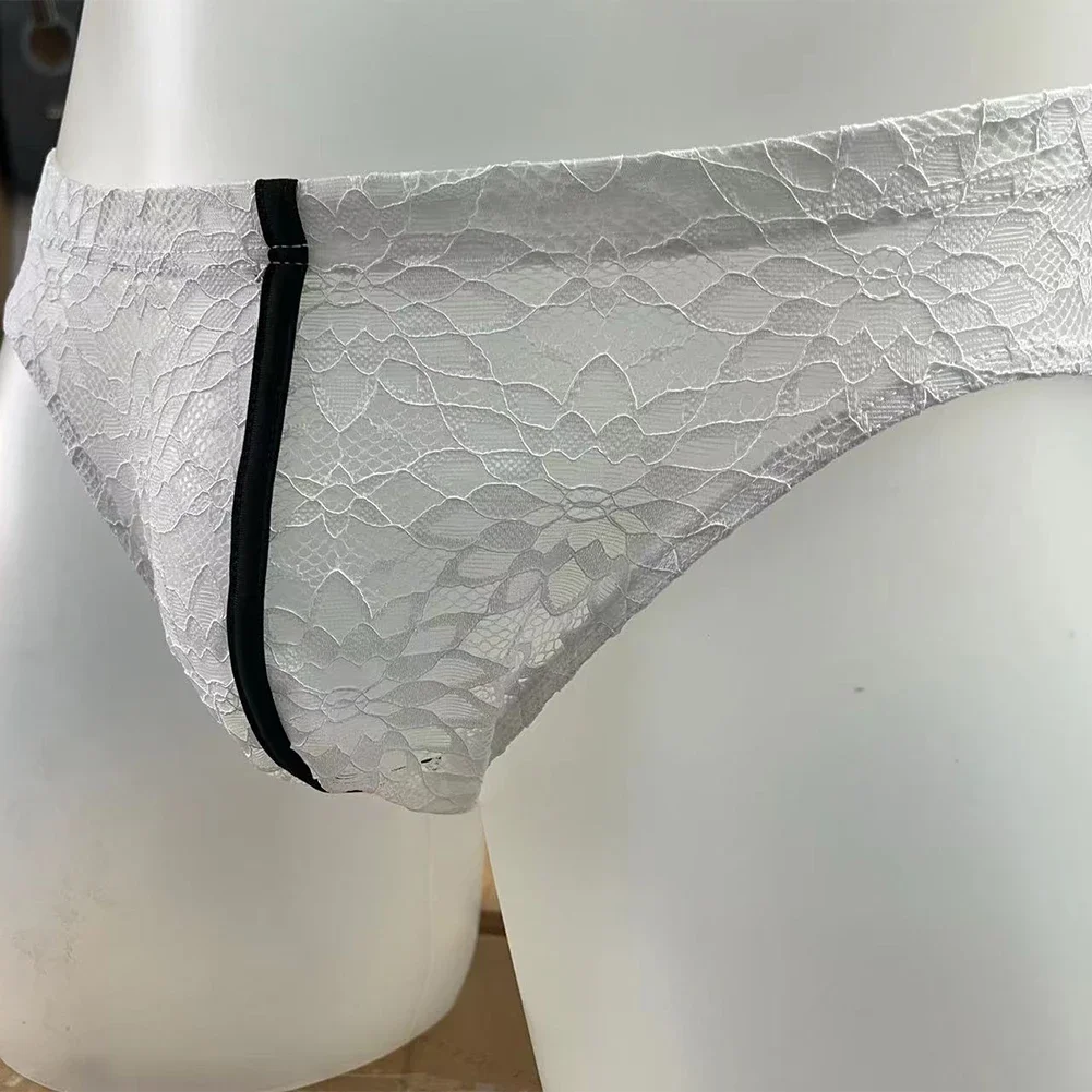 

Sexy Men Lace Underwear Sheer See Through Briefs Bulge Pouch Elastic Panties Male Ultra-Thin Breathable Low Rise Underpants