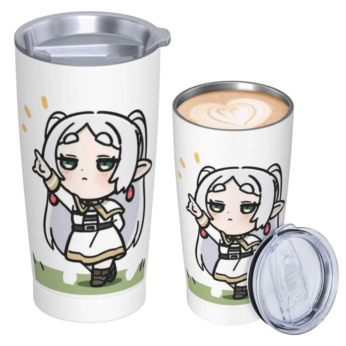Frieren Chibi Frieren Beyond Journey's End Anime Stainless Steel Tumbler Vacuum Insulated Mug Thermal Cold Cups Straws With Lid