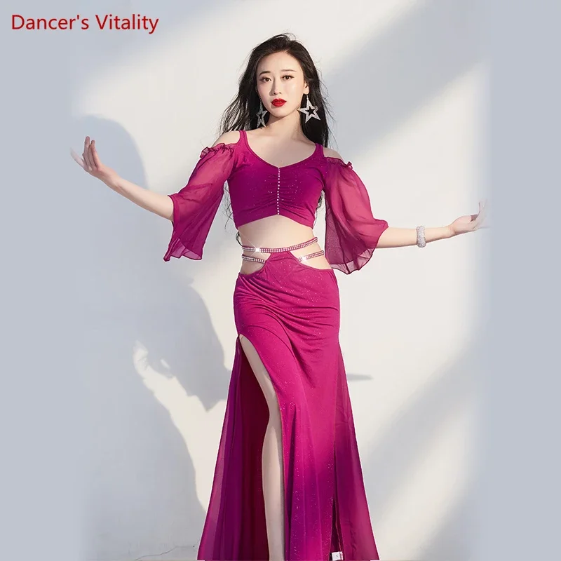 Belly Dance Performance Clothes for Women Half Sleeves Top+long Skirt 2pcs Suit Female Beginner\'s Oriental Dance Practice Outfit