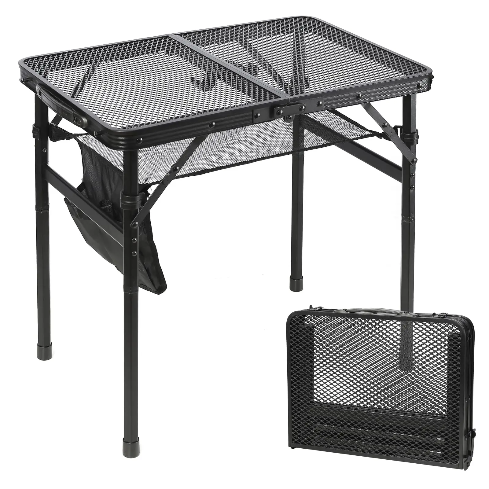 

Portable Folding Mesh Grill Table With Adjustable Height Lightweight Aluminum Camping Table For Outdoor BBQ Beach