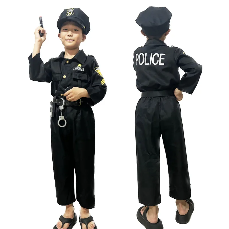 

Детский костюм на Хэллоуин, ролевая игра, трансформация, наряд для пар, черный вышитый полицейский orm, детский наряд