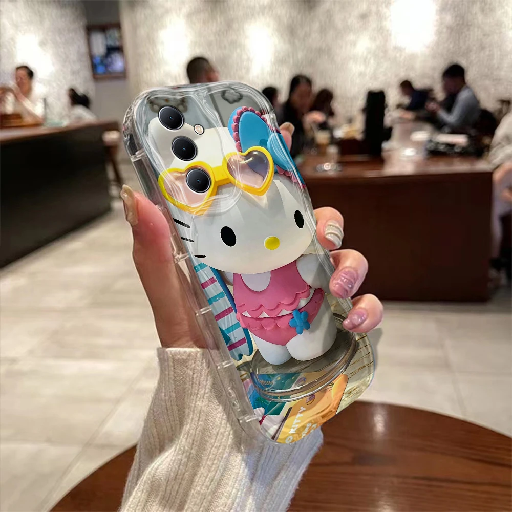 Cartoon Sanrio Hello Kitty 3D Wave Phone Case For Samsung Galaxy S24 S23 S21 S20 FE Plus Ultra 4G 5G Soft Silicone Back Cover