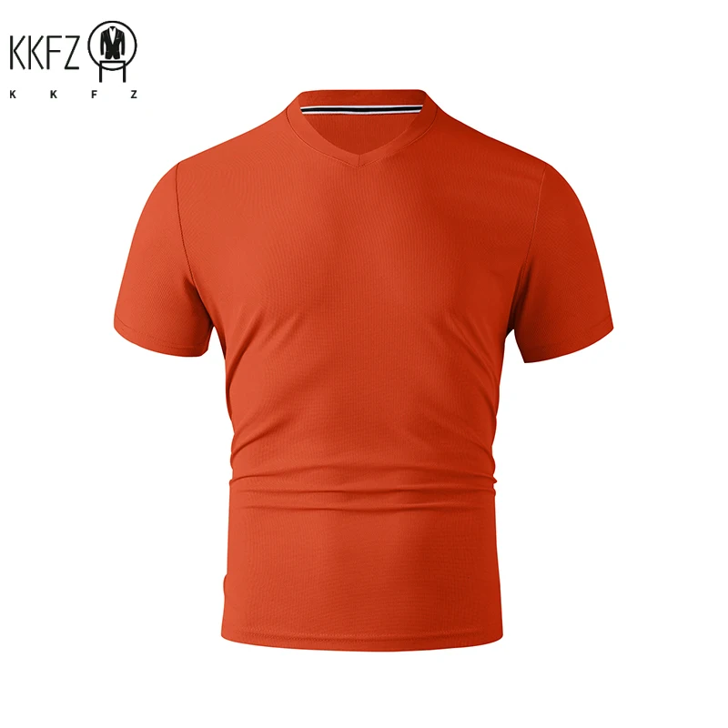 Men's Solid Color V-neck T-shirt Casual Breathable Short Sleeve Comfortable Fashion Summer Versatile Top