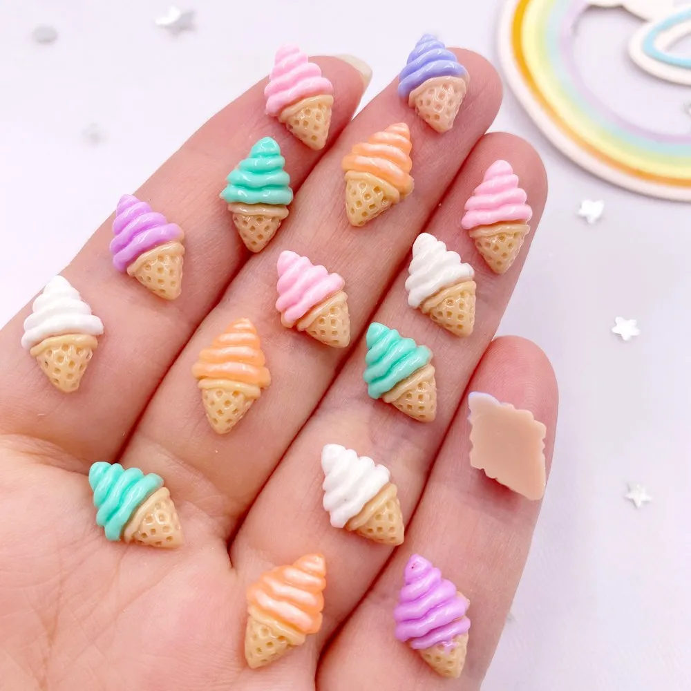 50pcs Resin Kawaii Mini Colorful Ice Cream Flatback Rhinestones Figurines Nail Art DIY Scrapbook Accessories Crafts Supplies SL8