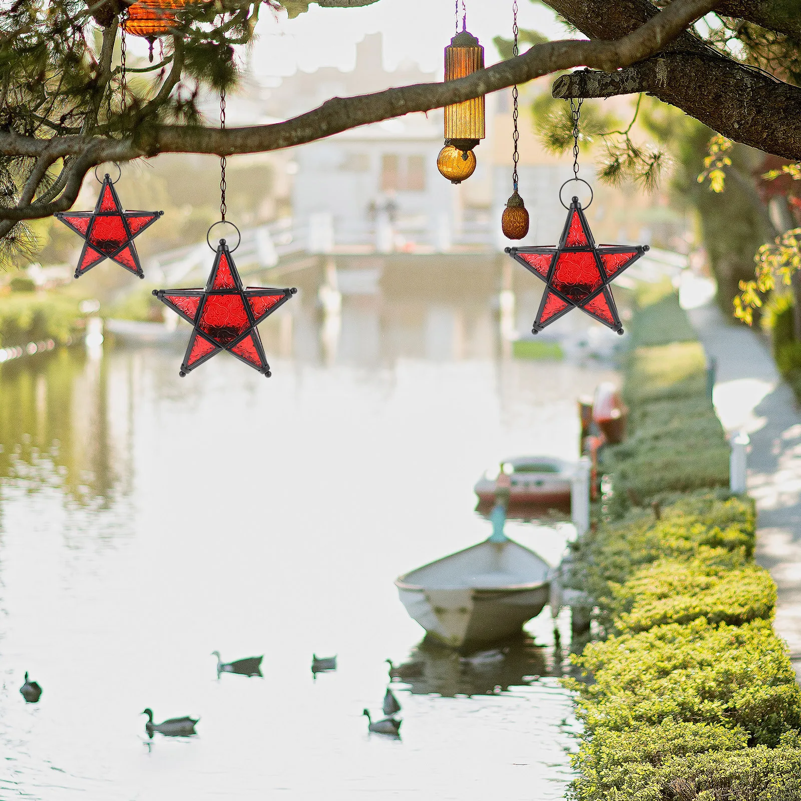 

Candleholder Hanging Decor Glass Iron Craft Decorative Home Accessories Colored Decoration Retro