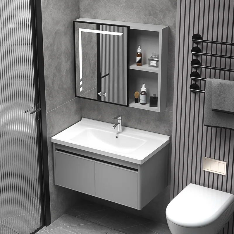

Minimalist ceramic integrated basin, bathroom cabinet, honeycomb aluminum balcony, wash basin, bathroom mirror cabinet, apartmen