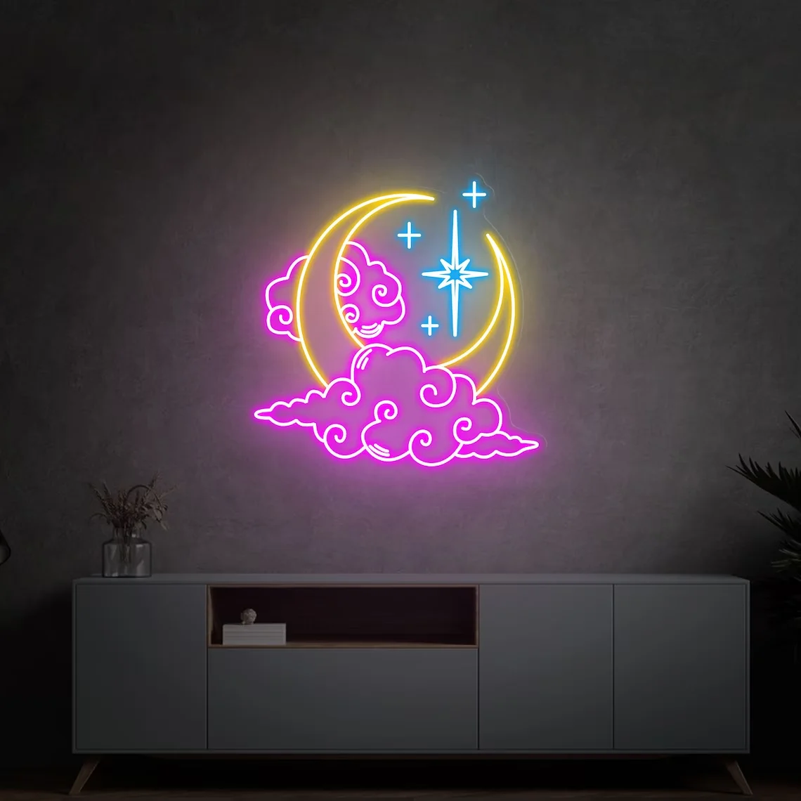 Imagem -06 - Custom Handmade Lua Nuvem e Estrela Neon Sign Luz Led Personalizada Art Neon Light Decoração da Parede Presente para Ela