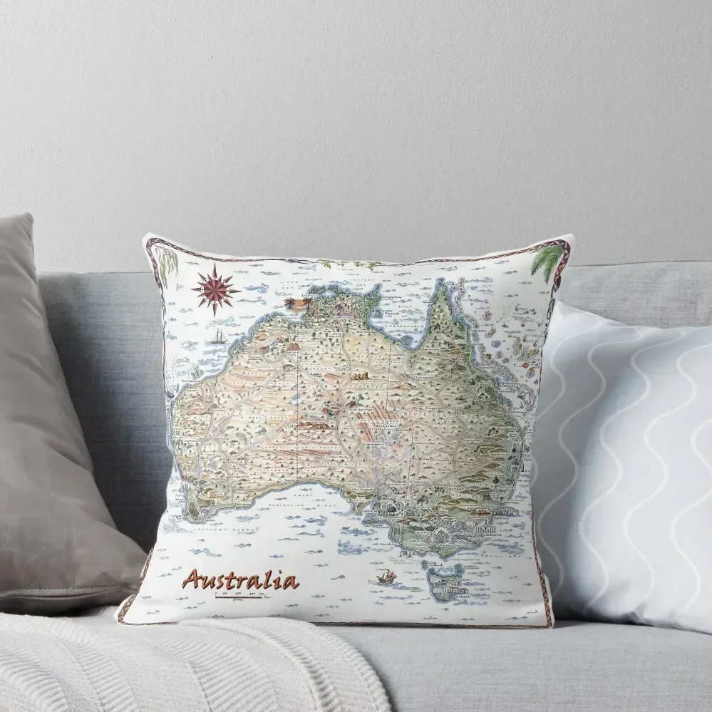 Fundas de almohada bordadas con mapa decorativo pictórico de Australia