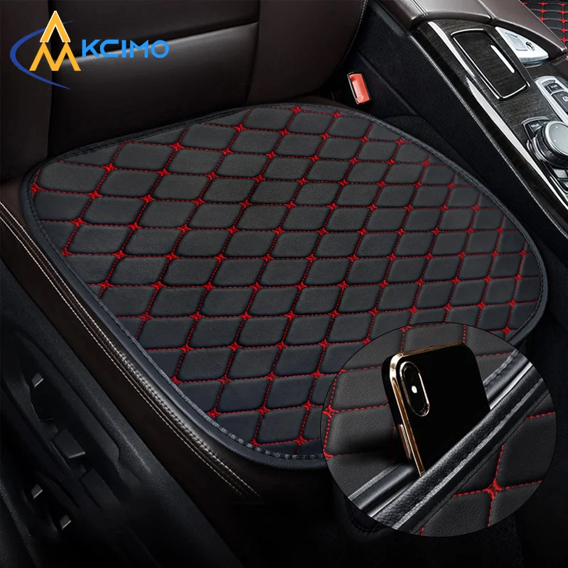 Universal Premium PU Leather Car Seat Cushion Set, Four-Season Breathable Anti-Slip Seat Protector with Storage Pocket,