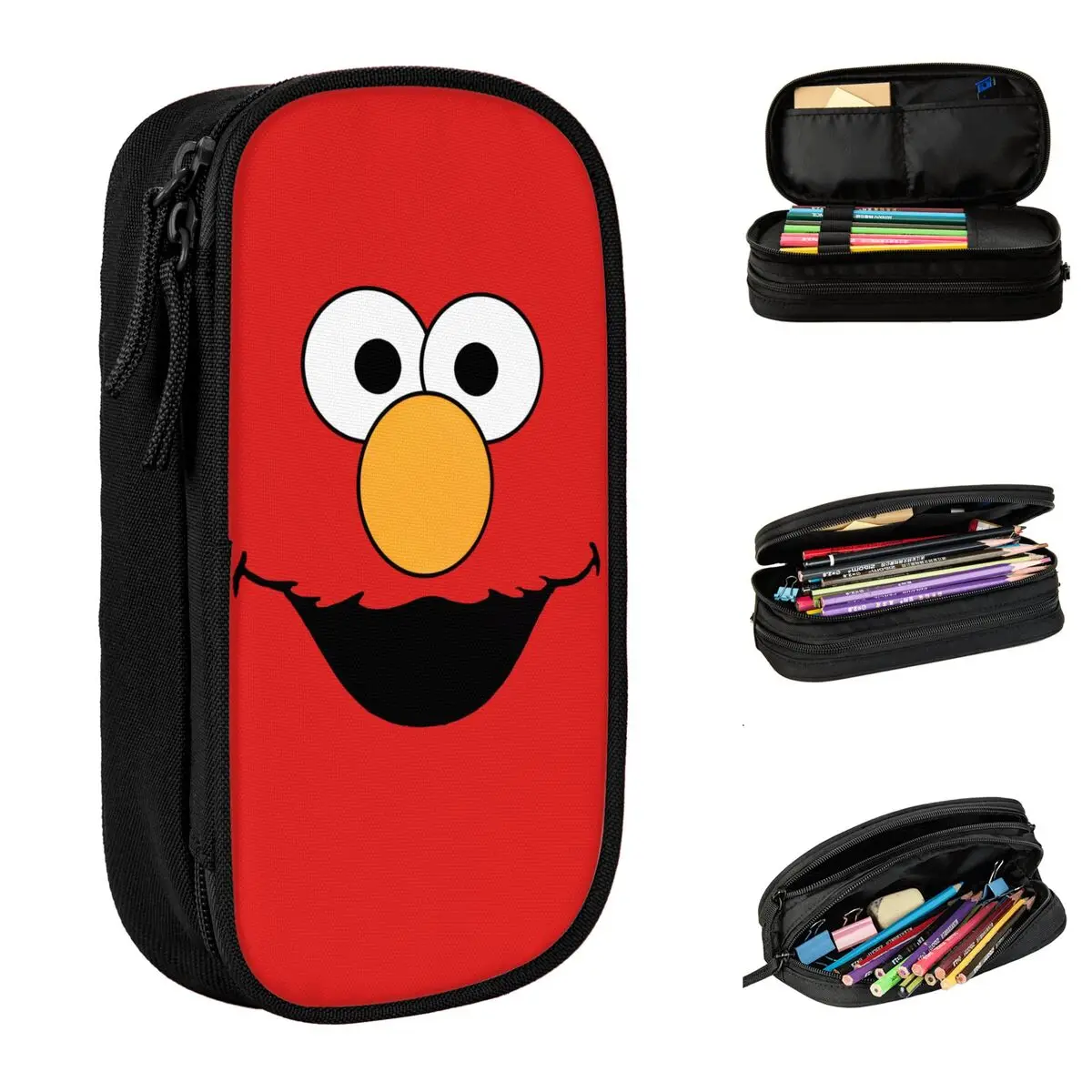 S-Sesame Street Elmo Face Pencil Cases Fashion Cartoon Pen Box Bag Girl Boy Big Capacity School Supplies Gift Pencilcases