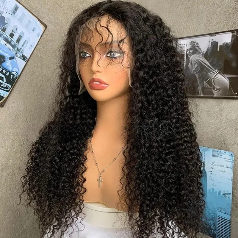 

Long 26Inch Natural Black Kinky Curly Soft Glueless Lace Front Wig For Women With Baby Hair Synthetic Preplucked Heat Resistant