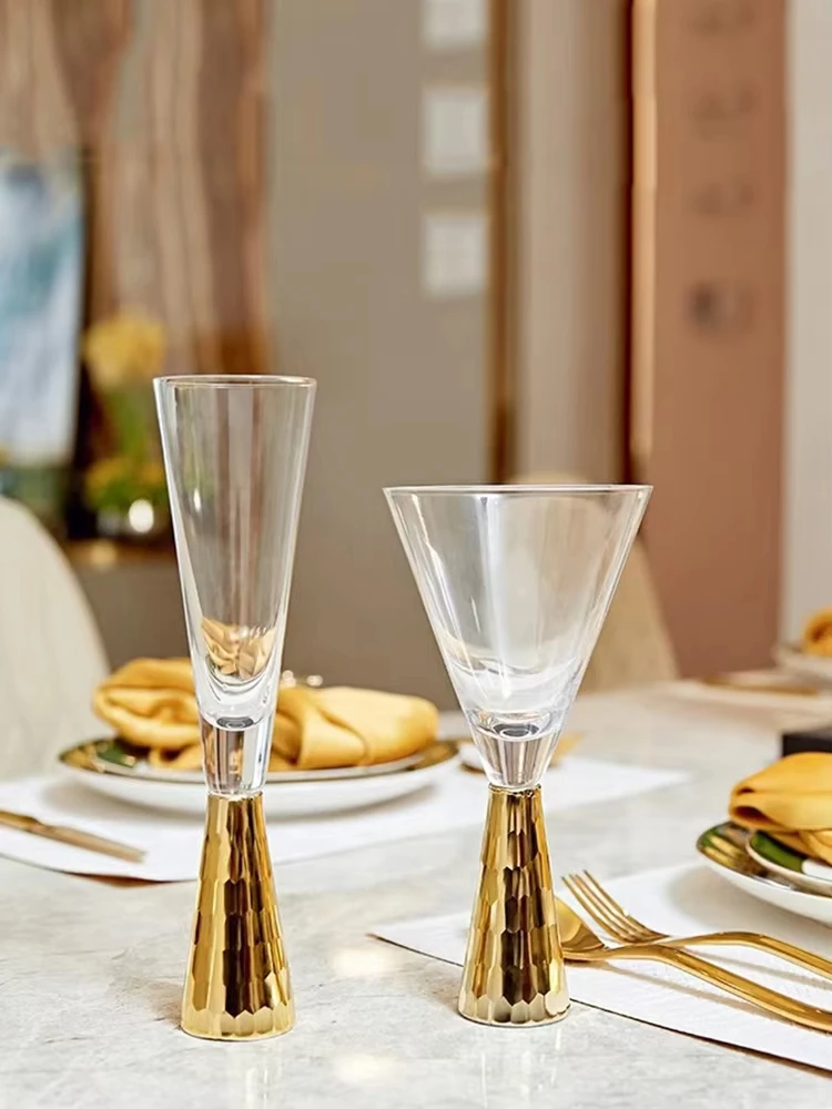 Light Luxury Galvanized Gold Glass Goblet Dessert Glass Cocktail Glass Champagne Glass Cup Banquet Model Room Decoration Glass