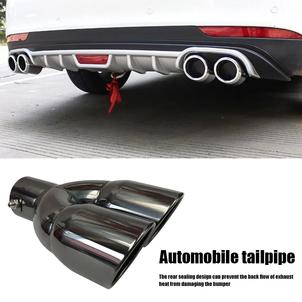 Exhaust Tip Car Modify Double Outlet Exhaust Pipe Nozzle Black Straight/Curved Decoration Stainless Steel Tail Pipes Muffler