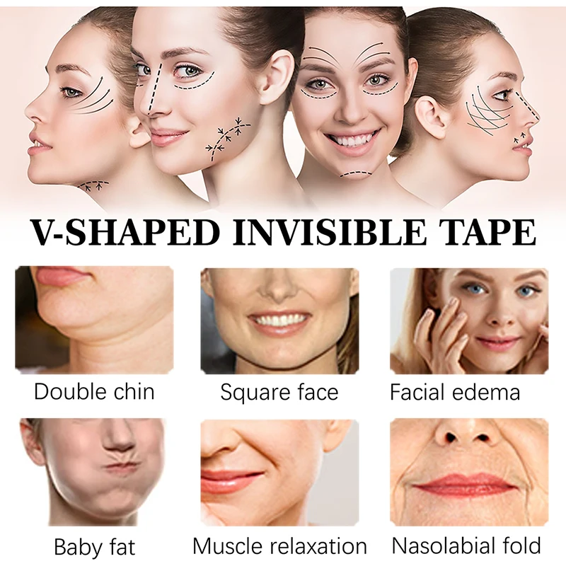 40pcs Invisible Waterproof V-Shaped Facial Line Wrinkle Sagging Tighten Chin Lifting Adhesive Tape Breathable Thin Face Stickers