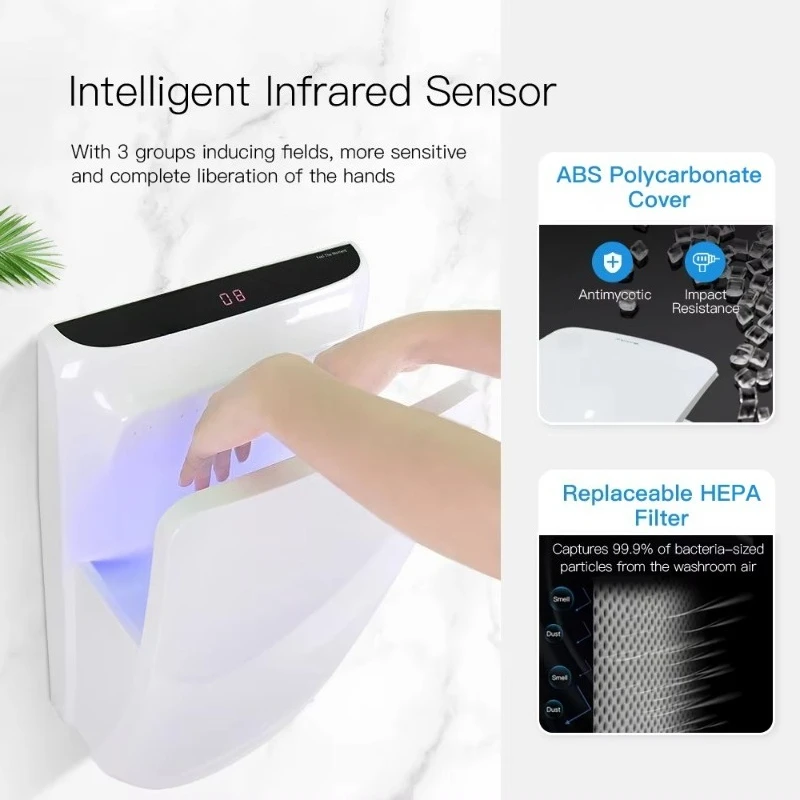 Portable Bathroom Commercial Wall Mounted Electric High Speed Super Power Automatic Infrared Sensor air Jet Hand Dryer