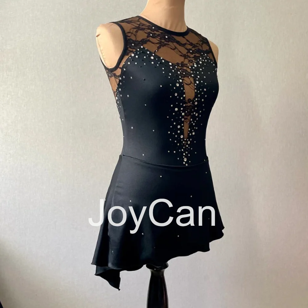 JoyCan Ice Figure  Skating  Dress Girls Black Spandex Stretchy Competition Dance Wear Customized