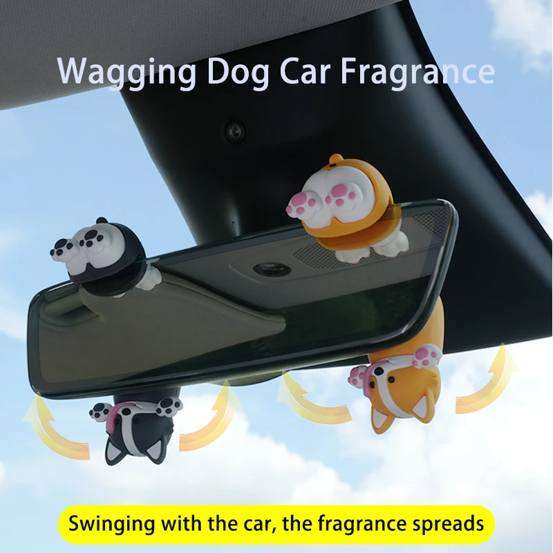 Car Air Freshener Rearview Mirror Shaking Head Puppy Aromatherapy Sticker Mini Cute Ornaments Car Accessories Interior Perfume