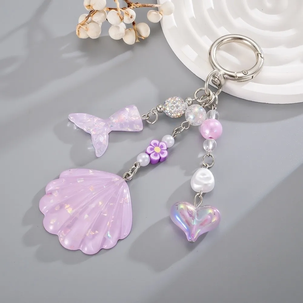 Beaded Shell Shell Phone Charm Pearl Beads Shining Shell Shell Keychain Heart Shining Glitter Sequins Mermaid Keychain