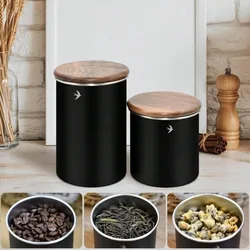 Food Storage Jar Canister with Airtight Walnut Wood Lid Elegant Design Stainless Steel Canister for Tea Coffee
