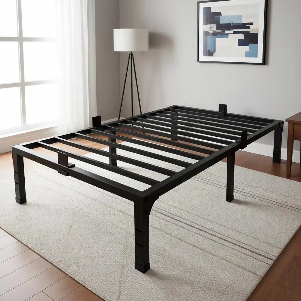 

14 Inch Metal Platform Twin Bed, Heavy Duty Black, Steel Slat Support, No Box Spring Needed, Quiet, Non-Slip, Easy Assembly