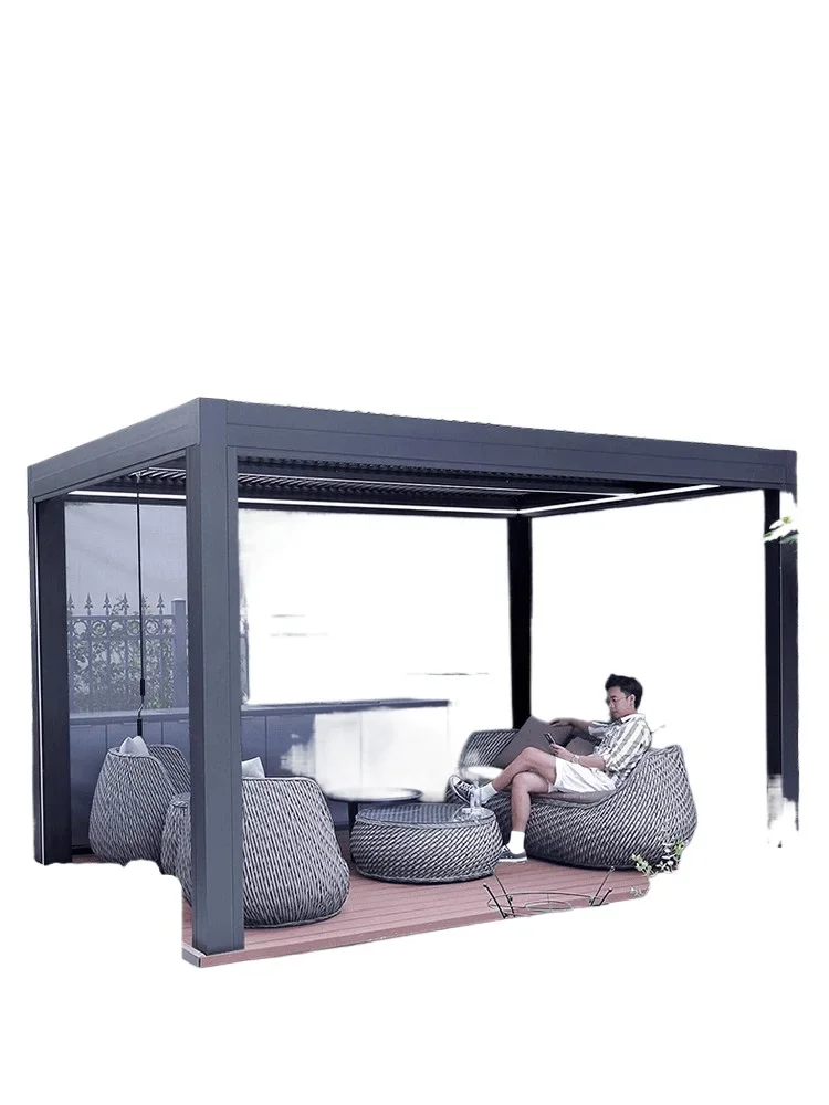 Outdoor gazebo courtyard aluminum alloy awning electric leisure garden new Chinese villa outdoor awning