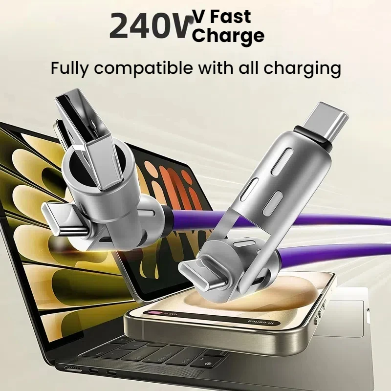 240W 4 in 1 Charging Cable for Xiaomi Redmi 14R Samsung Galaxy F14 Doogee Blade GT Moto ThinkPhone 25 Cubot A30 Phones Cable