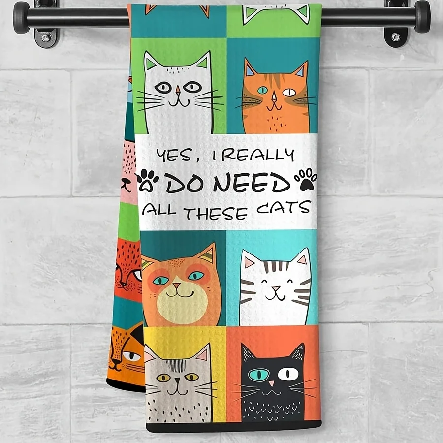 1cat kitchen towels, cute cat pattern, quick drying, dishcloth for kitchen decoration