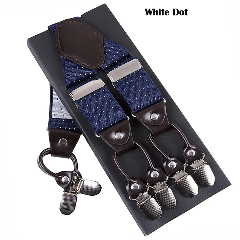 Fashion Suspenders Leather Alloy 6 Clips Braces Male Unisex Vintage Casual Leather Suspensorio Trousers Strap Husband's Gift