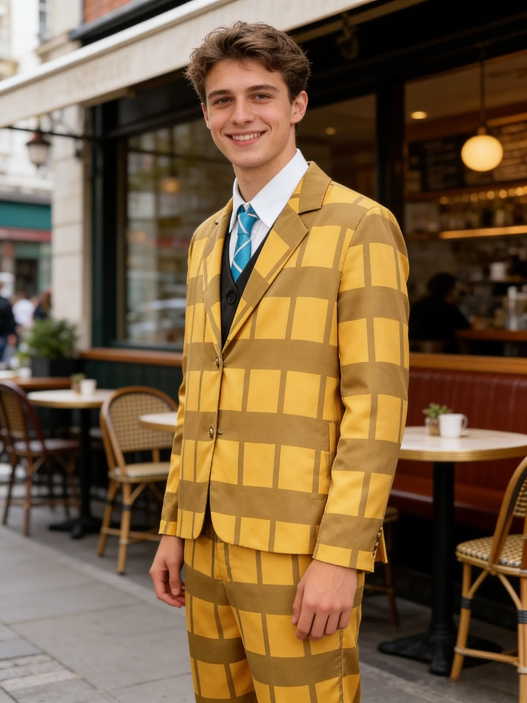 

Game If Flower Cosplay Costume for Men Sunflower Yellow Plaid Suit Male Uniform Halloween Christmas Performance Outfit