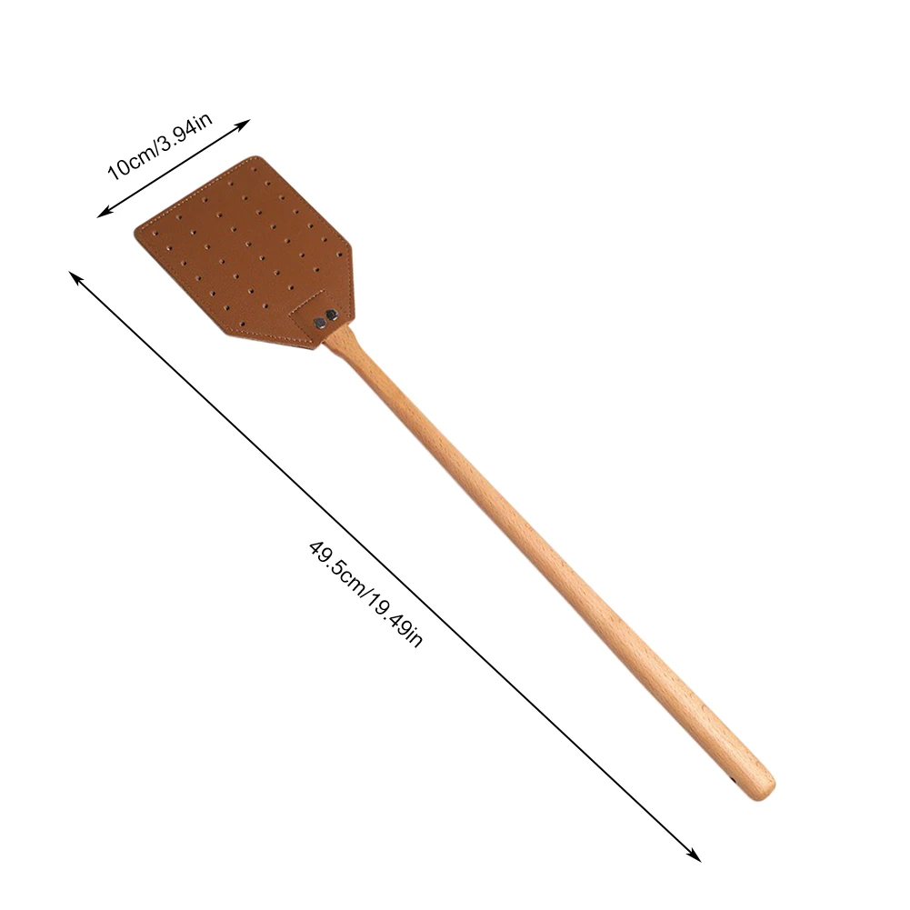 Leder-Fliegenklatsche, Mückenklatsche, robuste, langlebige Fliegenklatsche aus PU-Leder mit Holzgriff für Zuhause, Outdoor, Garten