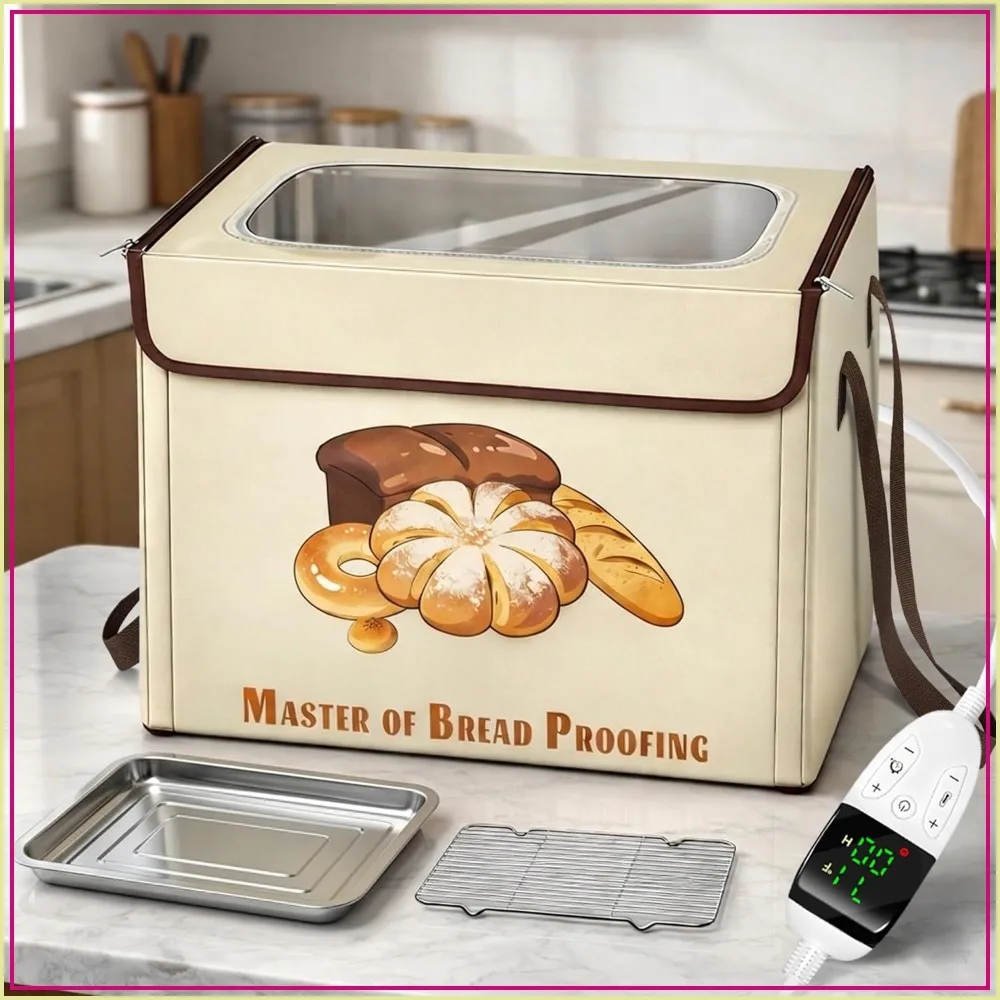 

Bread Proofing Box 3-Sided Heating, Electric Dough Proofer 68-131°F & 99H Timer, Foldable Sourdough Proofer for Pizza & Fermentation, Large Capacity with Metal Rack & Water Tray