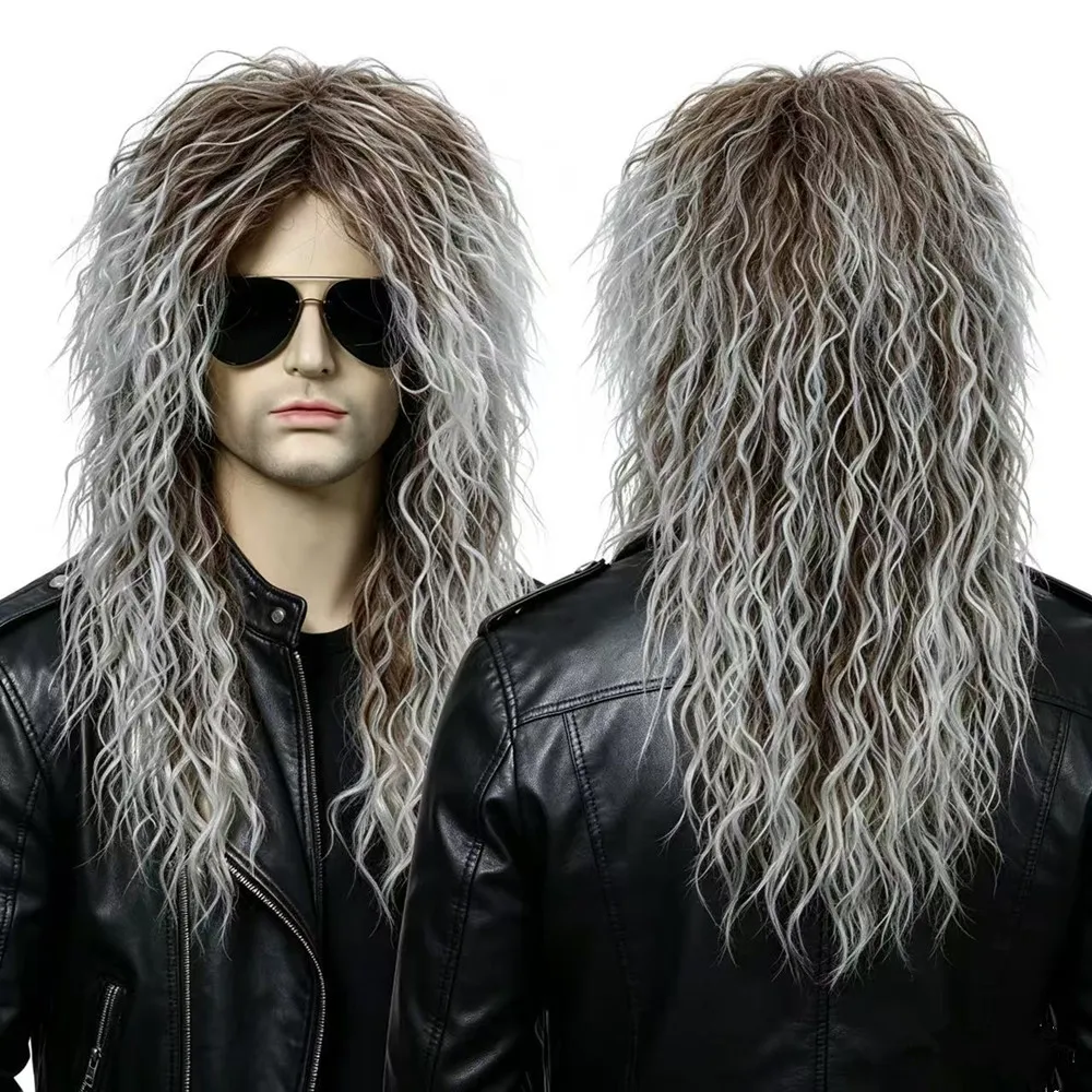 Men's 80s Rocker Mullet Wig Long Curly Synthetic Hair 4 Colors Halloween Costume Cosplay Wig